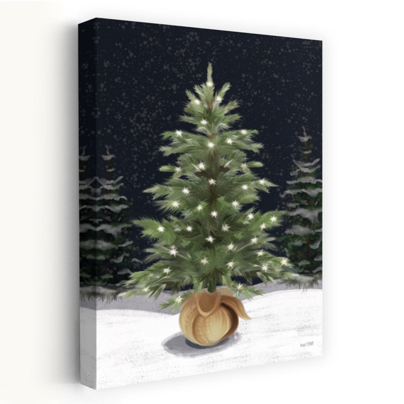 Arbre de Noël contemporain enneigé enneigé, paysage d'hiver, H 60 po x l 40 po