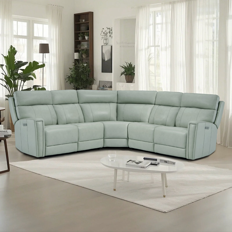 Ensemble de salon Avani 5 pièces, 3 fauteuils inclinables électriques, sectionnel en cuir, appuie-tête électrique