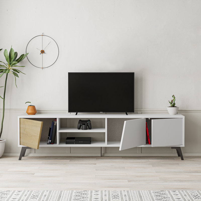 Ling 180 cm Wide Modern TV Stand Stylish Entertainment Unit for Contemporary Living Rooms, Oak/White