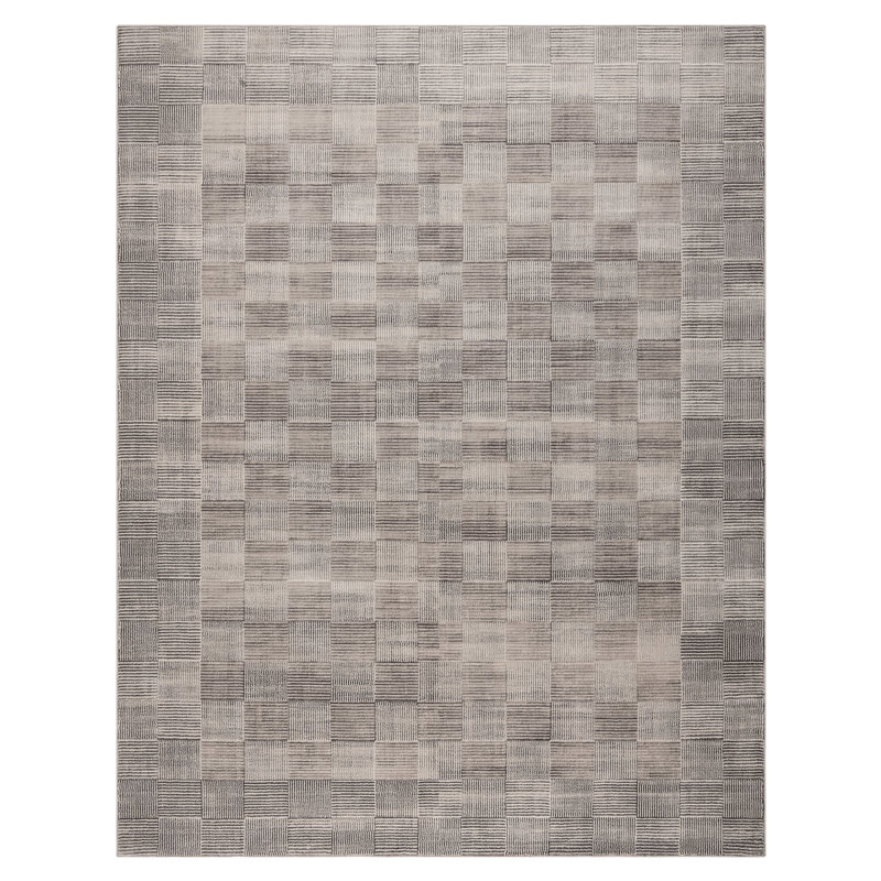 Tapis ivoire gris anthracite à motif de carreaux gris moderne et haut de gamme MIGLIORE, Tapis de couloir 2 pi 2 po x 6 pi