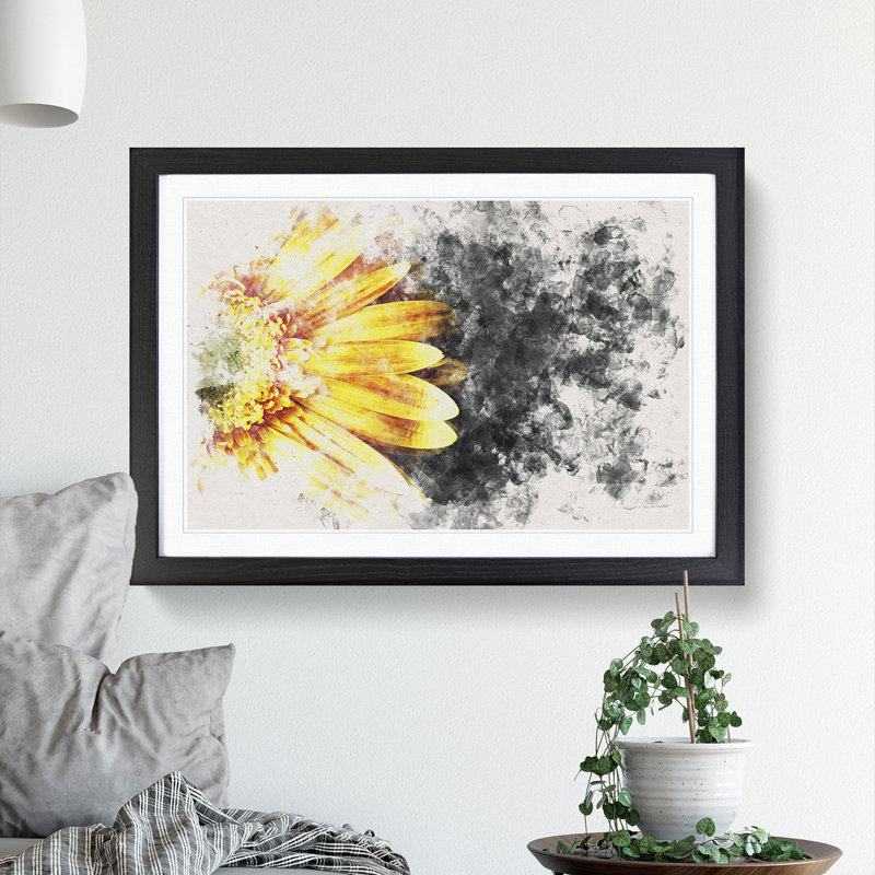 A Beautiful Yellow Flower Watercolour - Single Picture Frame Print on MDF, Black Framed, 62cm H x 87cm W x 2cm D