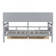 Lit de jour simple, support en lattes de bois, avec tablettes de chevet et deux tiroirs, gris