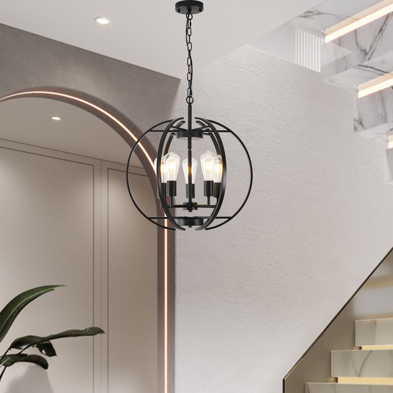 5 - Light Dimmable Lantern Globe Chandelier