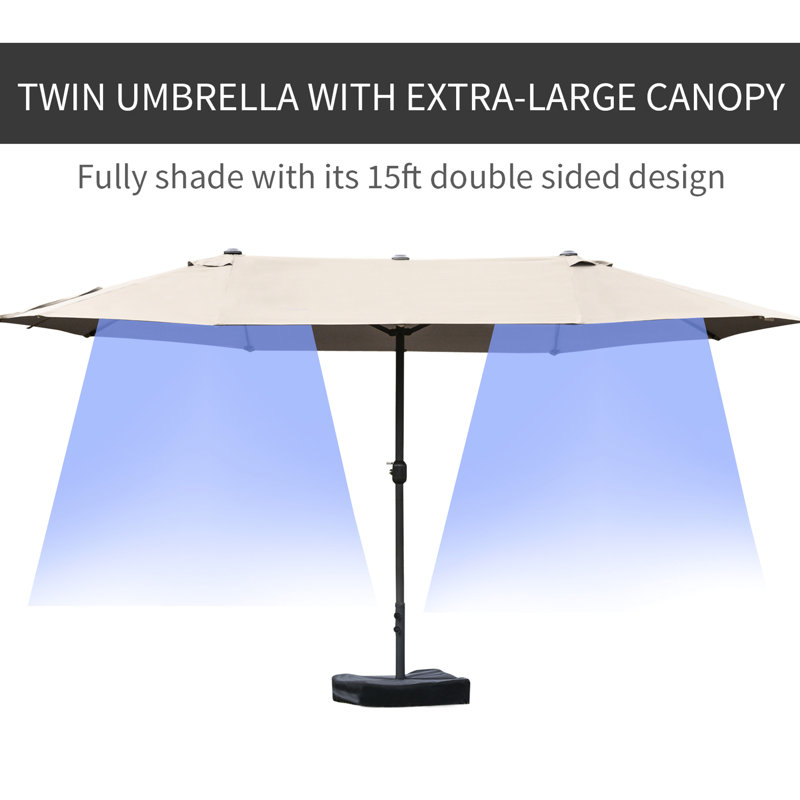 Parasol de patio extérieur de 15 pi, acier rectangulaire, garde-soleil double face, manivelle simple, parasol rectangulaire café par construction, garde, facile