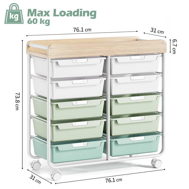 73.8cm H x 76.1cm W Book Cart, White/Green