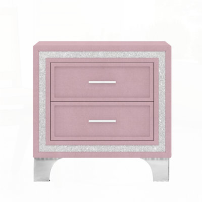 Trey Nightstand with Silver Glitter Strip & Drawers