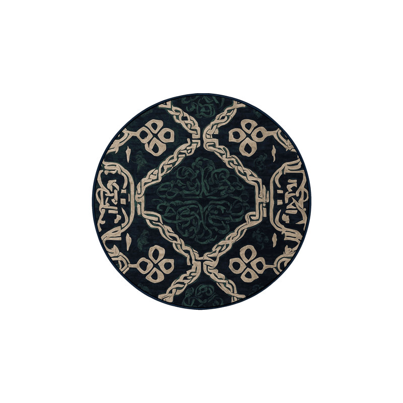 Machine Washable Gray Area Rug, Round 4'