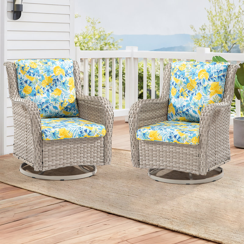 Chaise longue Danice, gris, Motif de citrons et de fleurs bleues