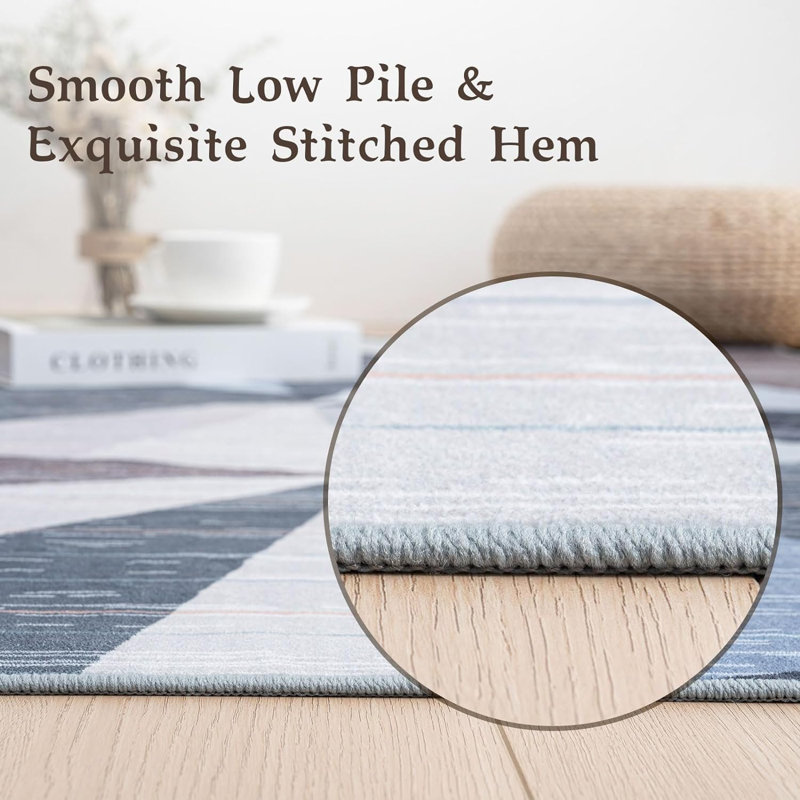 Blue and Gray Geometric 5' x 7' Washable Synthetic Area Rug
