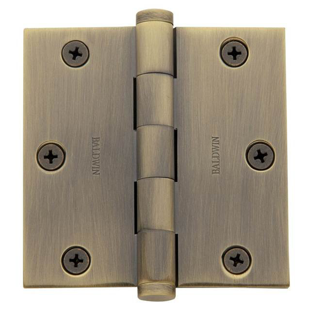 3.5" H x 3.5" W Butt Bearing Single Door Hinge, Antique Brass, Yes