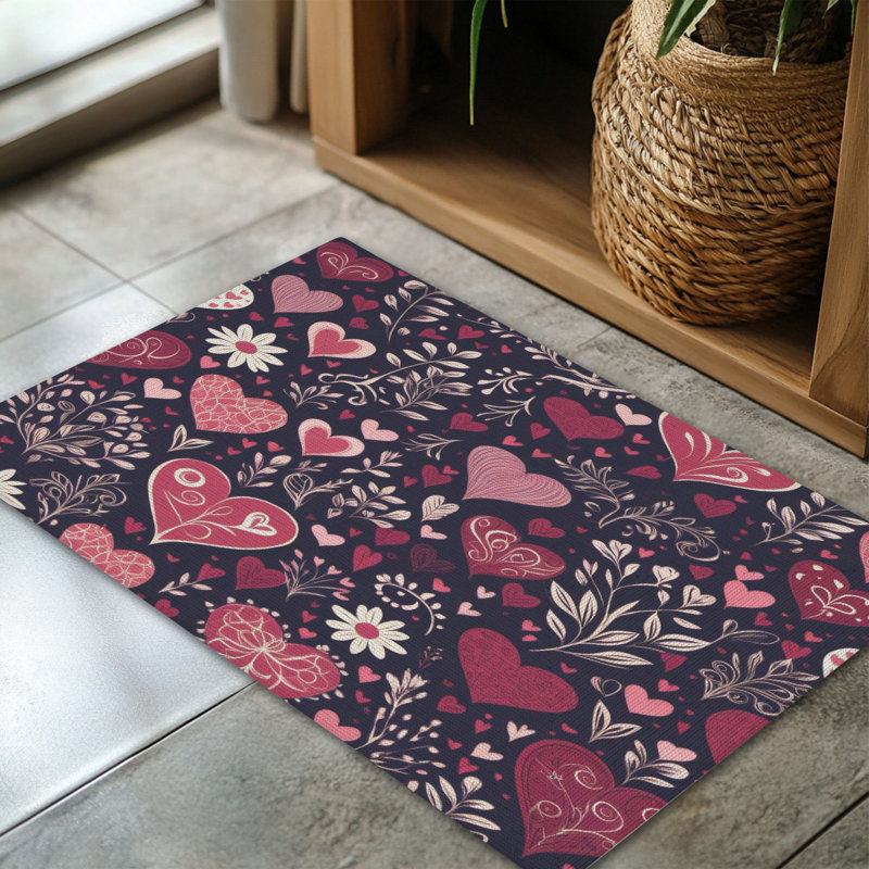 Tapis tressé Rosy Heart Love, Rectangulaire 3 pi x 5 pi