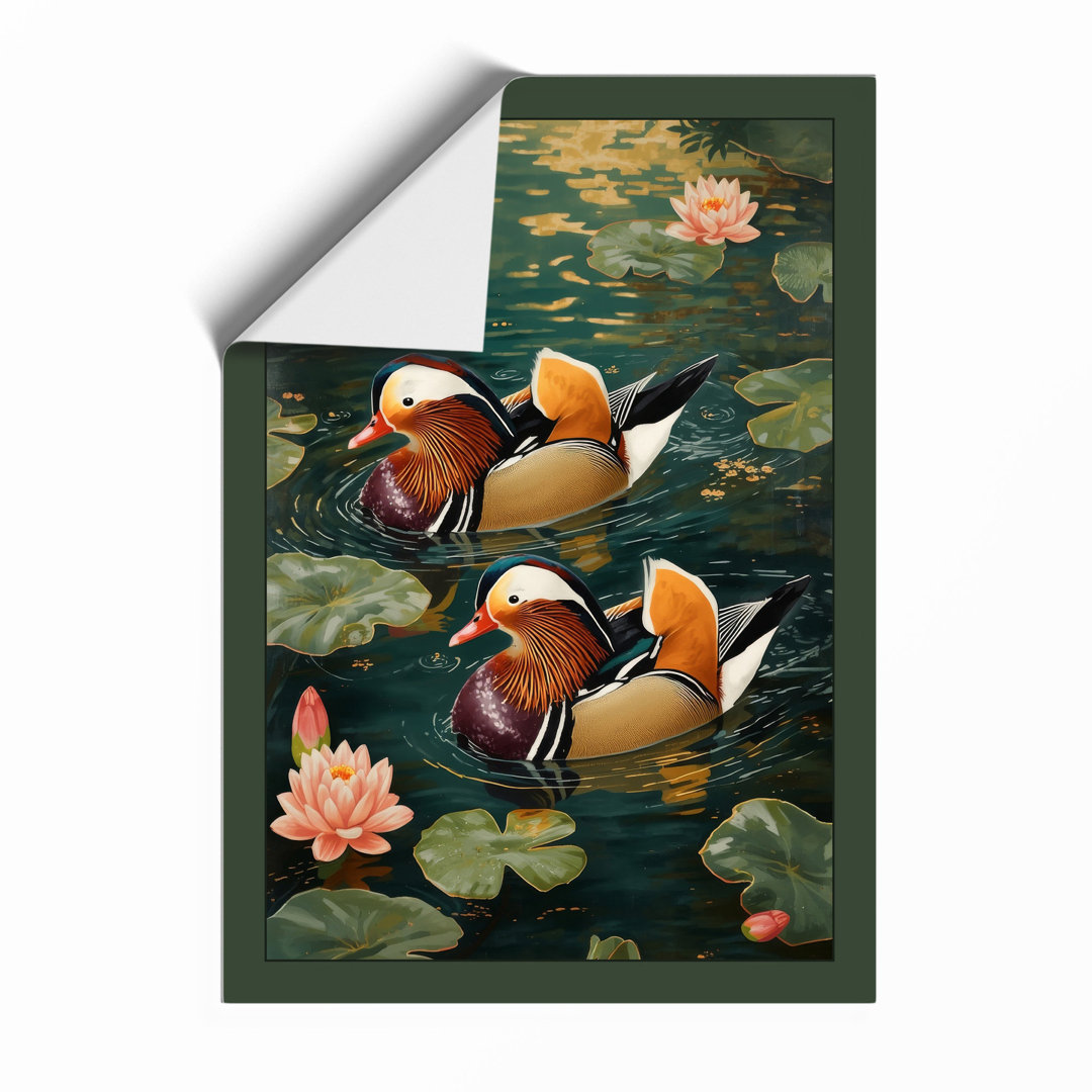 Mandarin Ducks at Dusk Japandi Framed Art Print