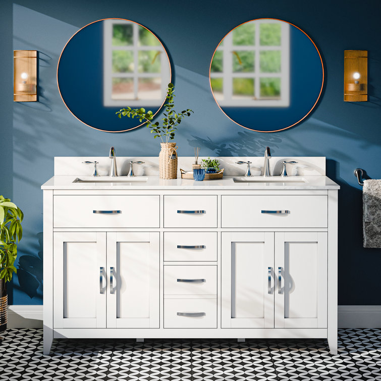 Vannes 60'' Bathroom Vanity with Solid Hardwood Frame, Quartz Countertop, Soft-Close Drawers, CUPC Sink, and Flip-Top Storage