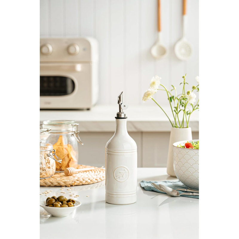 Ceramic Olive Oil Dispenser with No-Drip Spout – UV-Protected Oil Bottle for Kitchen Counter