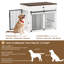 Large Dog Crate Furniture with Drawer Storage, Sliding Doors, Rotating Bowls-1437814368