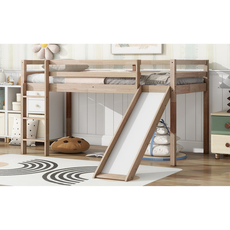 Lit mezzanine simple peu encombrant avec glissière multifonctionnelle, bois d'hévéa, design contemporain