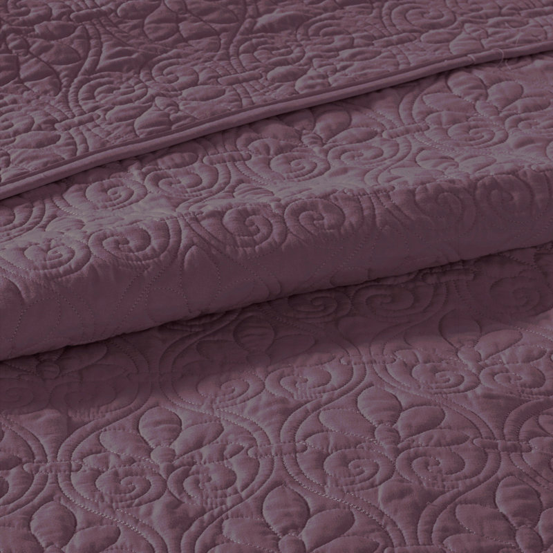 Ensemble de couvre-lit réversible mauve grand, Couvre-lit de grande taille et 2 taies décorative, Mauve
