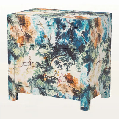Zala Natural Motif 3-Drawer Storage Cabinet with Gold Knobs End Table