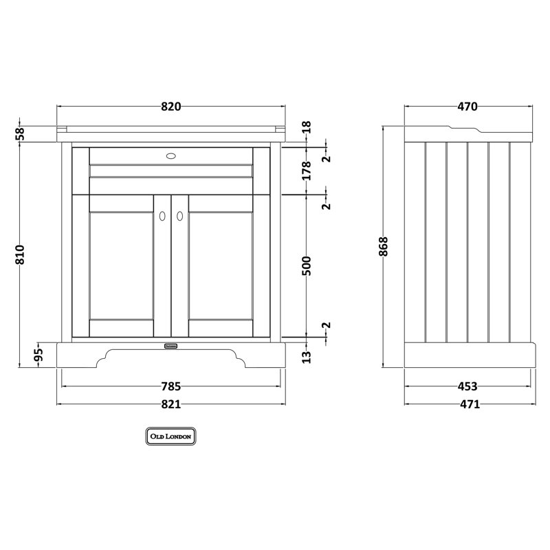Old London 800mm Free-Standing Single Vanity Unit, Hunter Green