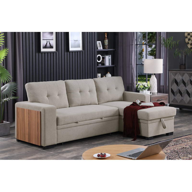 Seker 3-Piece Upholstered Sectional with Storage, Light Gray Linen
