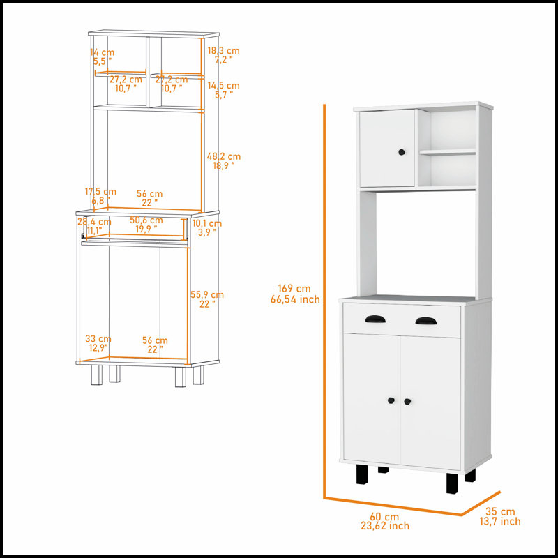 Garde-manger à 1 tiroir avec rangement spacieux et tablettes réglables pour les cuisines modernes et organisées., Blanc