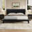Mid-Century Platform Bed Frame with Headboard & Wood Slat Support – Solid Rubberwood, Modern Bedroom Furniture,Queen,Black-835037039-835037032