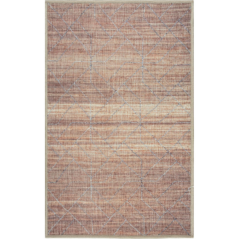 GLN Rugs Contemporary - Machine Washable Area Rug, Bohemian Vintage Washable Rug, Non Slip Area Rug, Low Pile Chenille Living Room Rug, Bedroom Rug, Bathroom Rug (Brown Rug)