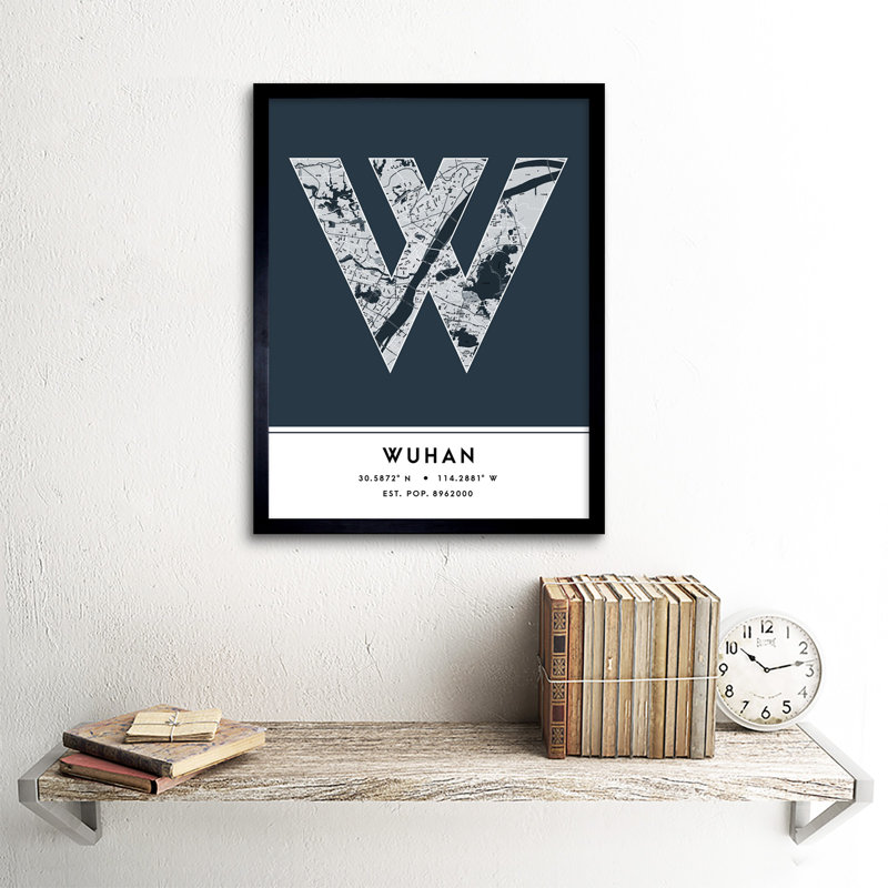 Wuhan City Map Wuhan Navy - Single Picture Frame Typography