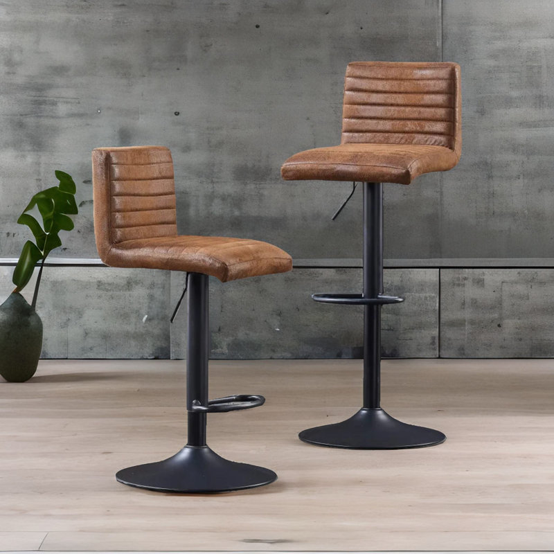 Macclenny 2-Piece 360-Swivel Adjustable Height Stools With Back & Footrest Kitchen Furniture