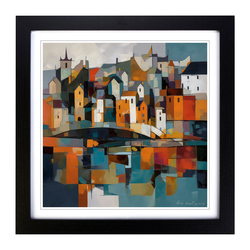 City Of Galway Cubism - Framed Print, Black