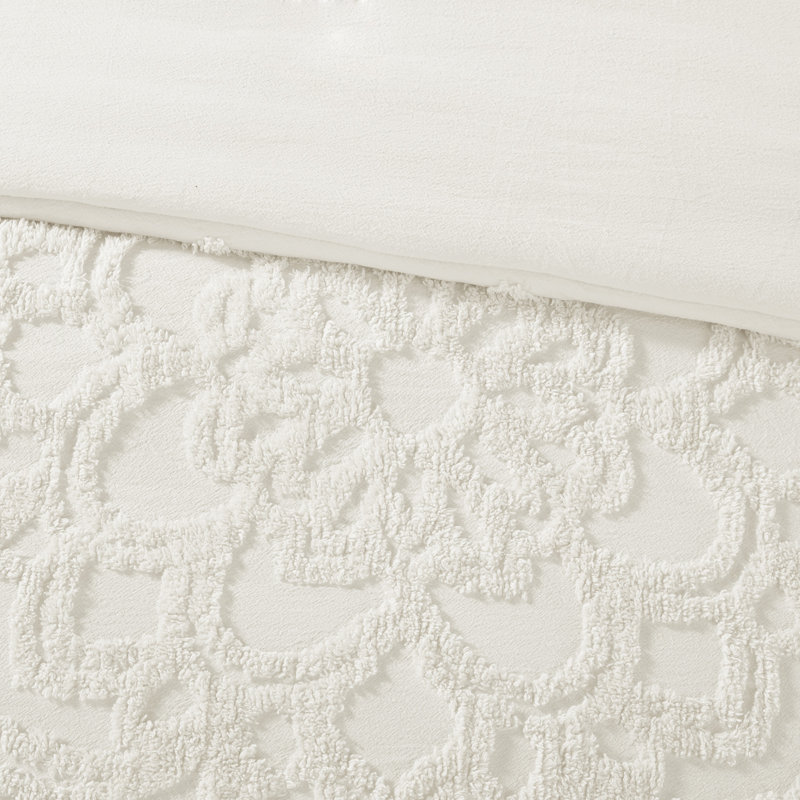 Ensemble d'édredon en chenille de coton touffeté à motif de médaillon Laetitia, Blanc cassé