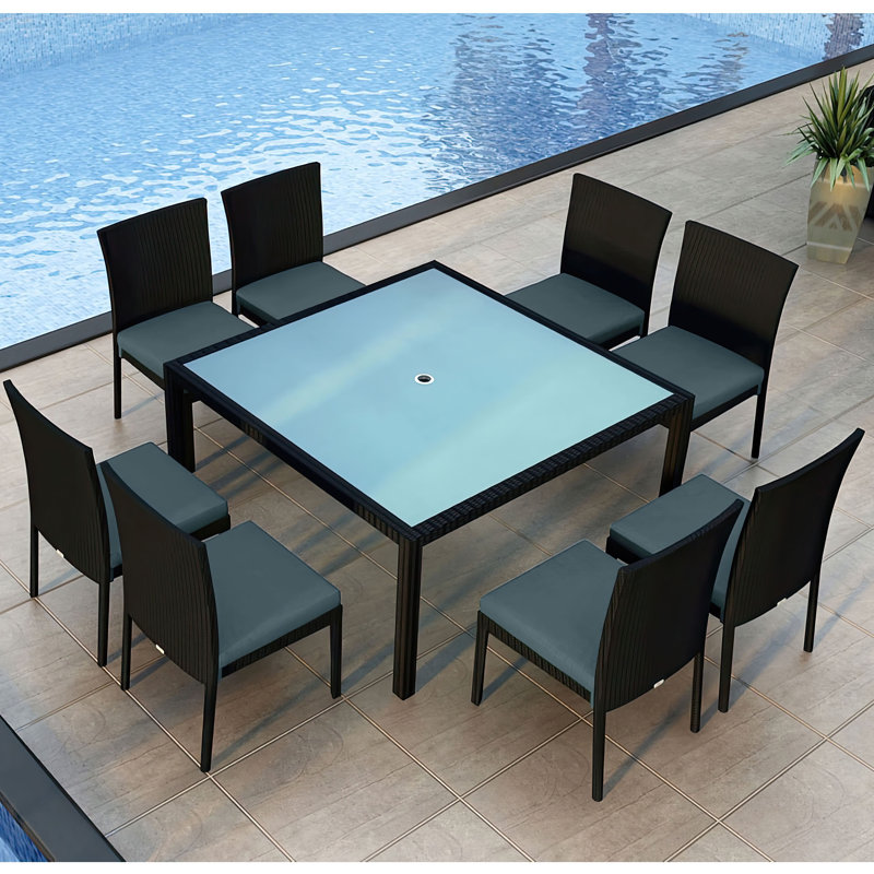 Urbana Outdoor 9 - Piece Dining Set with Cushions, Canvas Natural Sunbrella® Canvas, Canvas Natural Sunbrella® Canvas