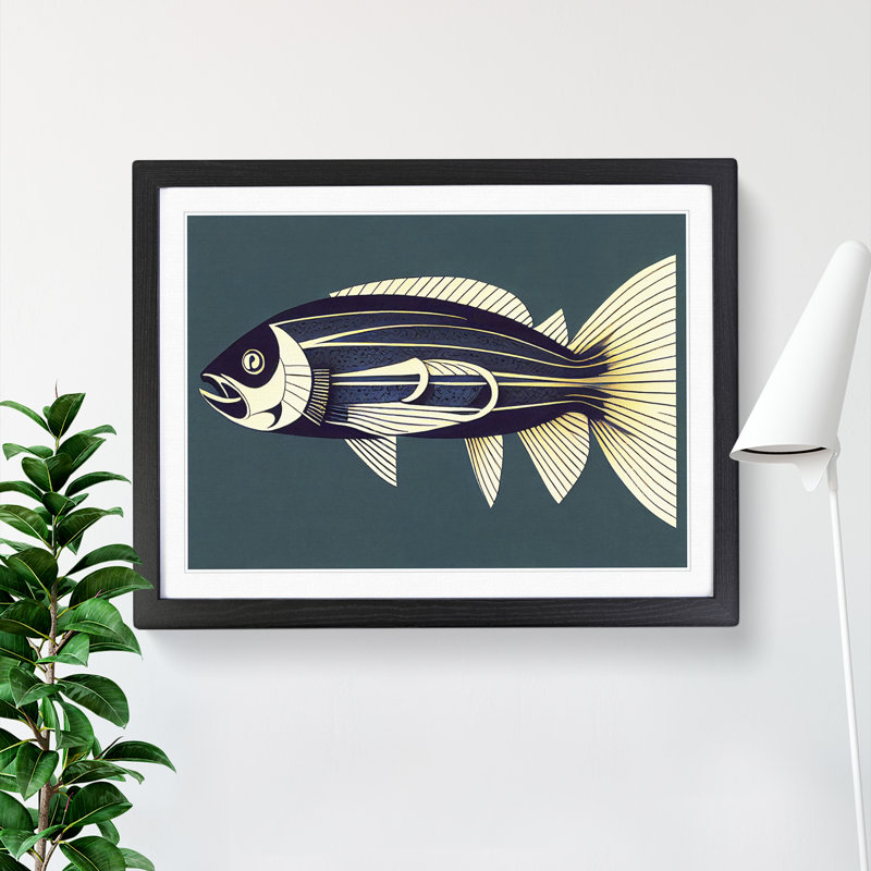 XH1022-1998X Classic Fish - Single Picture Frame Painting, 34cm H x 46cm W x 2cm D, Black