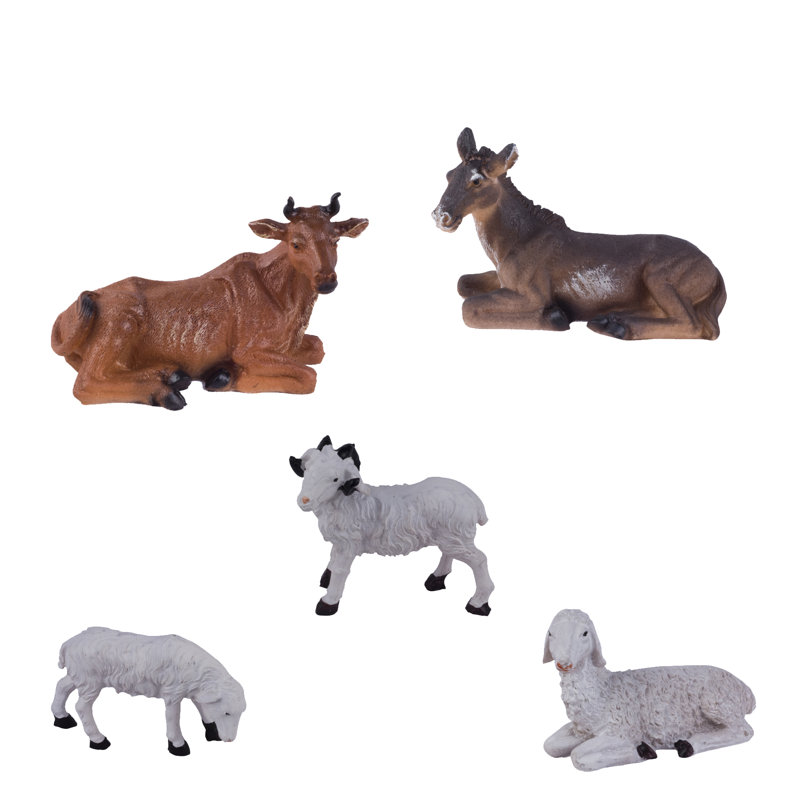 Ensemble d'animaux comprenant une vache, un âne et trois moutons pour la crèche, H 15 po x l 15 po x P 15 po