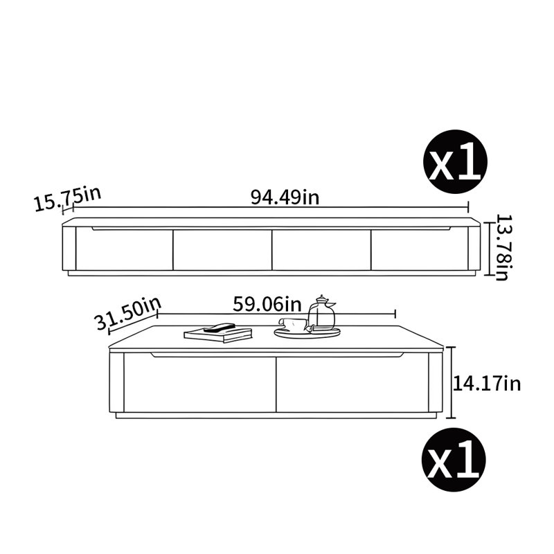 Meuble télé avec table basse, Blanc