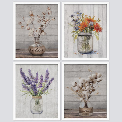Plant In Bottle " IDEA4WALL Framed Lavender Cottonflower Wildflower Wall Art, Set Of 4 Floral Botanical Print Wall Decor Prints, Nature Wilderness Wall Decor For Living Room, Bedroom " 4 - Pieces
