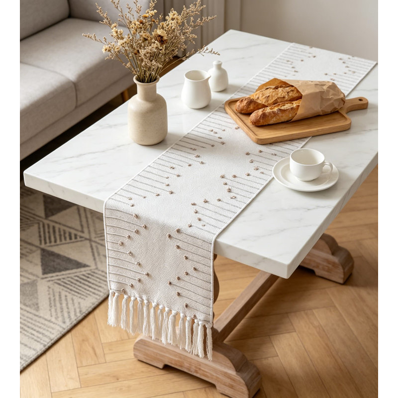 Chemin de table Boho, L 90 po x l 13 po, Beige