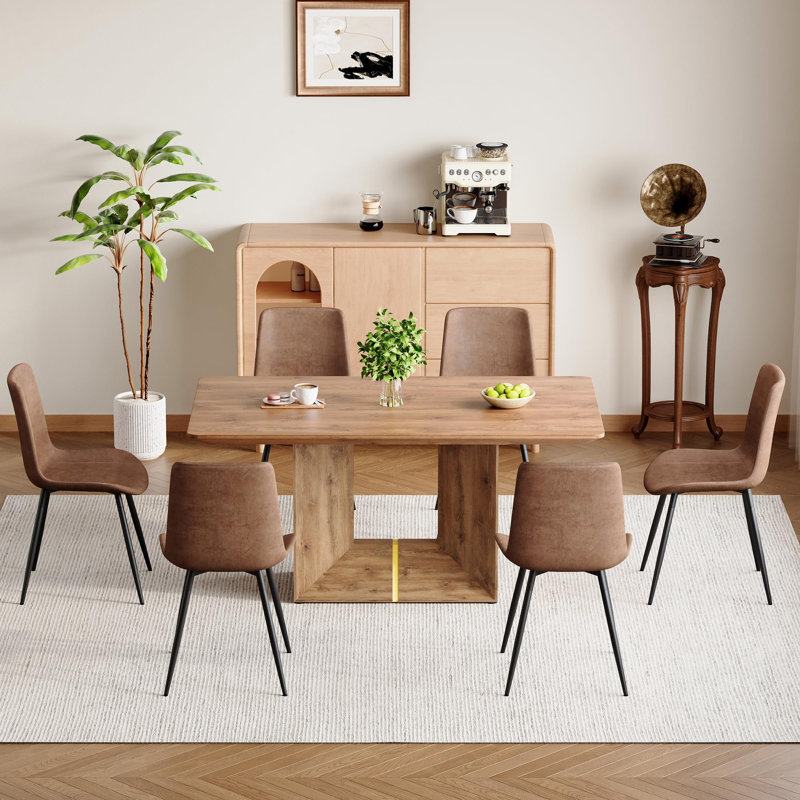 63" Rectangular Dining Table Set, 7 Pieces: Table, 6 Chairs