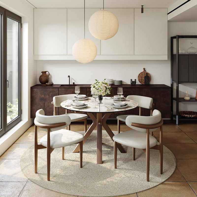 Ensemble de salle à manger moderne extensible 5 pièces pour 4 à 6 personnes, table en pierre de Pandore brillante (47 "à 63") avec 4 chaises, solution de salle à manger peu encombrante