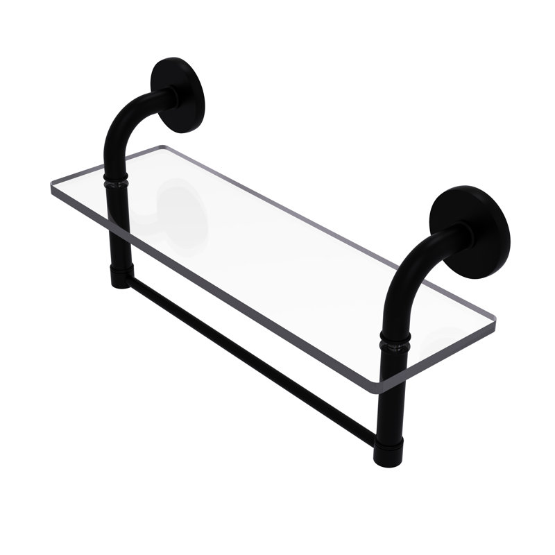 Tioga Bracket Shelf with Towel Bar, Matte Black, 8" H x 16" W x 5" D