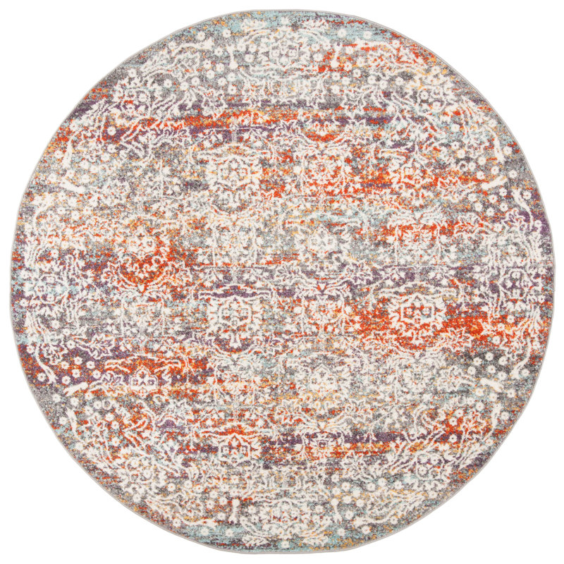 Felty Oriental Light Gray/Light Blue Area Rug, Round 6'7"