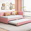 Lit de jour simple tapissier avec couchette en tissu de lin rose, lit gigogne sans sommier, lit en tissu, nécessaire