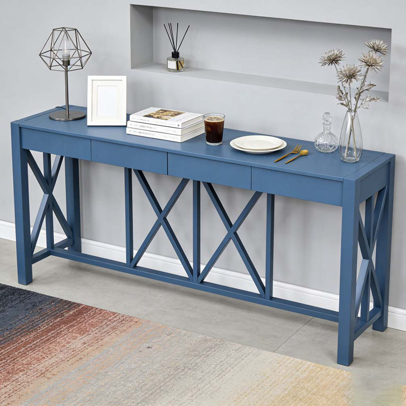 Console 60 po avec 4 tiroirs spacieux, Gris