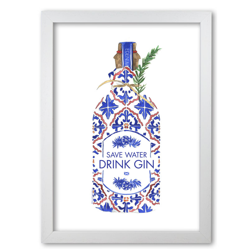 Save Water Drink Gin - Print, 42 cm H x 29.7 cm W x 5 cm D, White Grain