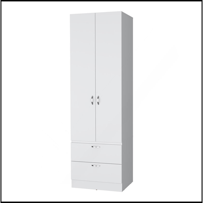 Armoire haute en mélamine avec deux portes et deux tiroirs Mayer, Blanc
