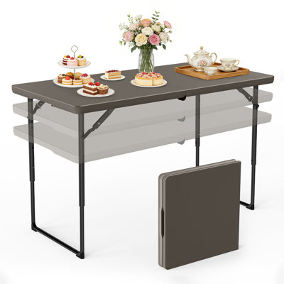 Table pliante à hauteur réglable de 4 pi, table pliante robuste en plastique avec poignée 300 lb