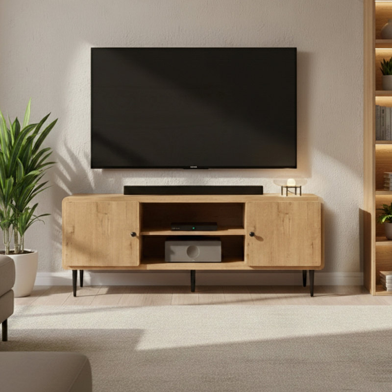 Meuble télé de style Mid-Century avec rangement pour téléviseur de 60 po ou moins