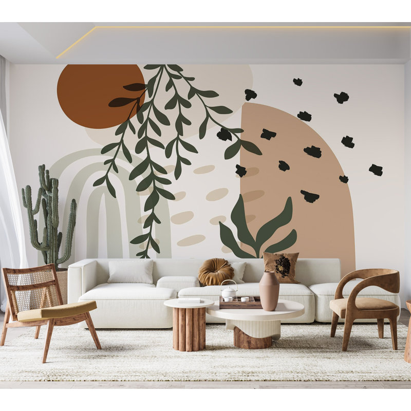 Murale pelez et collez de qualité supérieure - Conception abstraite de la nature, L 96 po x l 120 po