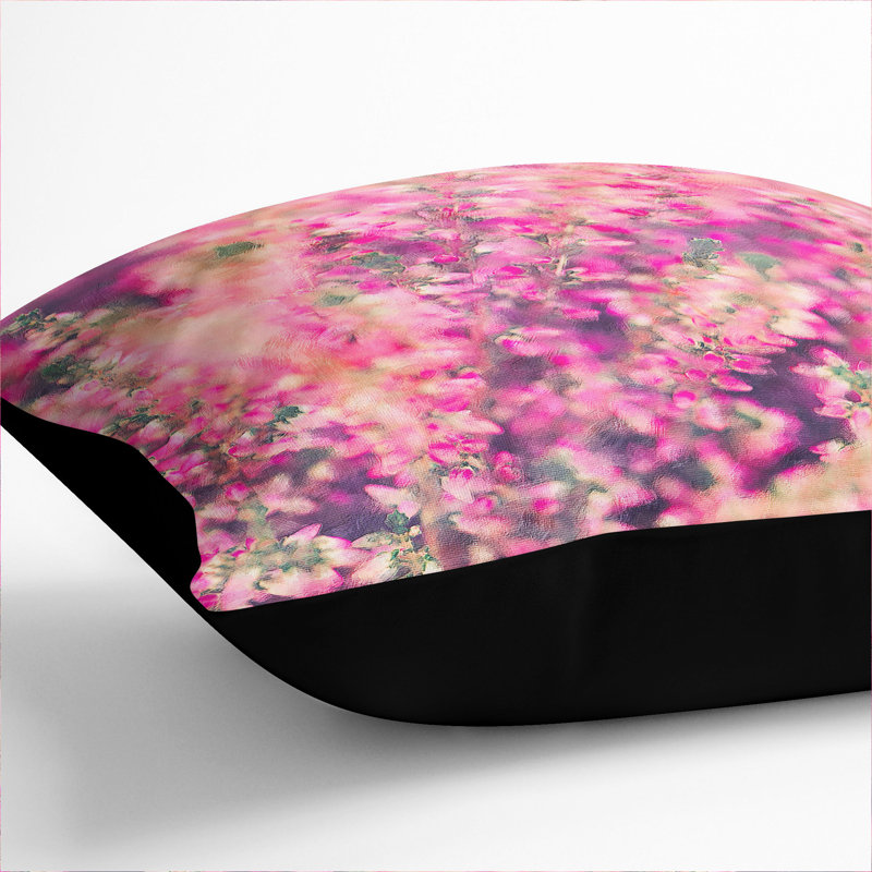 Pink Heather Painting Square Throw Cushion, Black, 55cm H x 55cm W x 20cm D