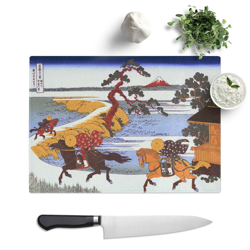 Tempered Glass Horses in the Village of Sekiya by Katsushika Hokusai Chopping Board, 28.5 cm x 20 cm